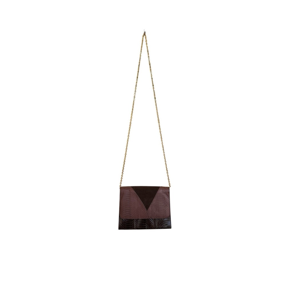 J Renee Womens Brown Leather/Suede Purse With‎ Gold Chain